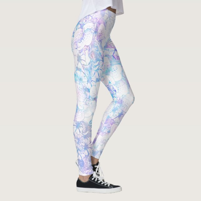 Leggings Bleu glacé et pourpre floraison hivernale | Mode f (Droite)