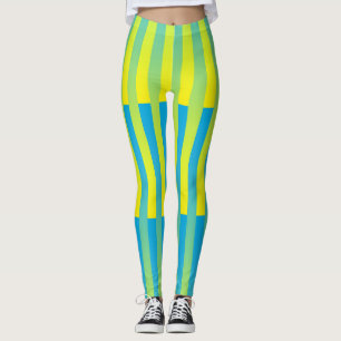 Leggings Bleu Jaune Vert Motif Rayé