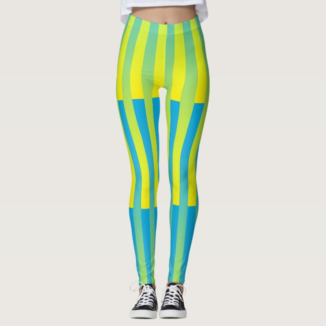Leggings Bleu Jaune Vert Motif Rayé (Devant)