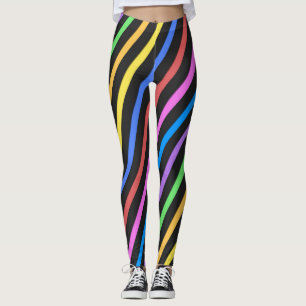 Leggings Bleu jaune violet Bleu noir rayures trippées