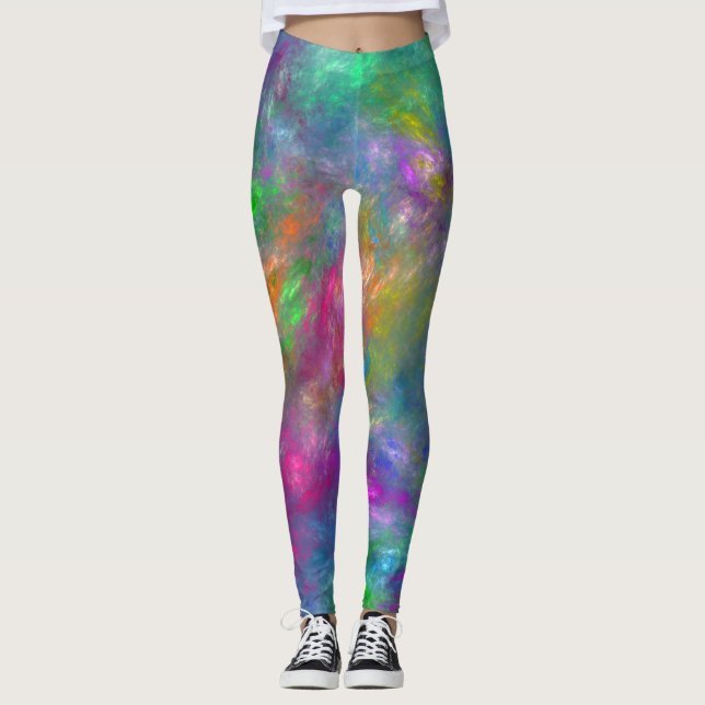 Leggings Bleu Magenta Vert Violet Orange Abstraction (Devant)