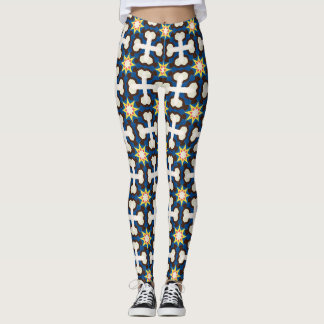 Leggings Bleu marine Crème Motif Géométrique en Étoile