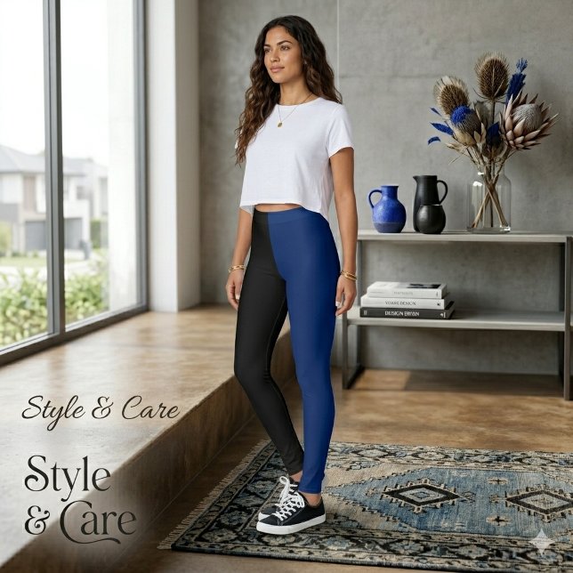 Leggings bleu marine noir modernes de style actif  (Modern Black Navy Blue Leggings Sleek Active Style)