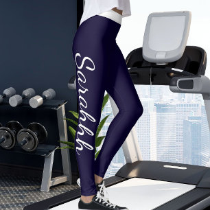 Leggings Bleu marine personnalisé avec bandes blanches sur
