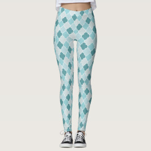 Leggings Bleu Marocain Trellis, Lattes, Quatrefoil