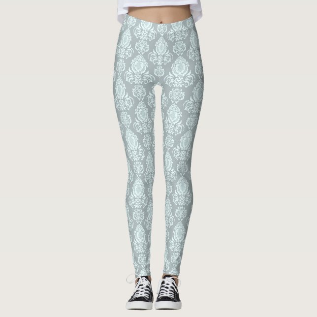 Leggings Bleu Menthe Aqua Clair Damassé Filigrane Volute Fl (Devant)