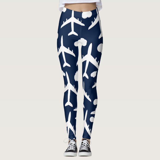 Leggings Bleu mignon avion volant conception motif (Devant)