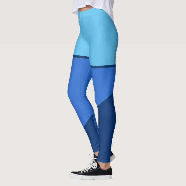 Leggings Bleu monochrome Bleu Bandes Blocs de couleur (Gauche)