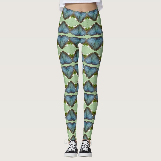 Leggings Bleu Morpho Motif d'aile papillon (Devant)