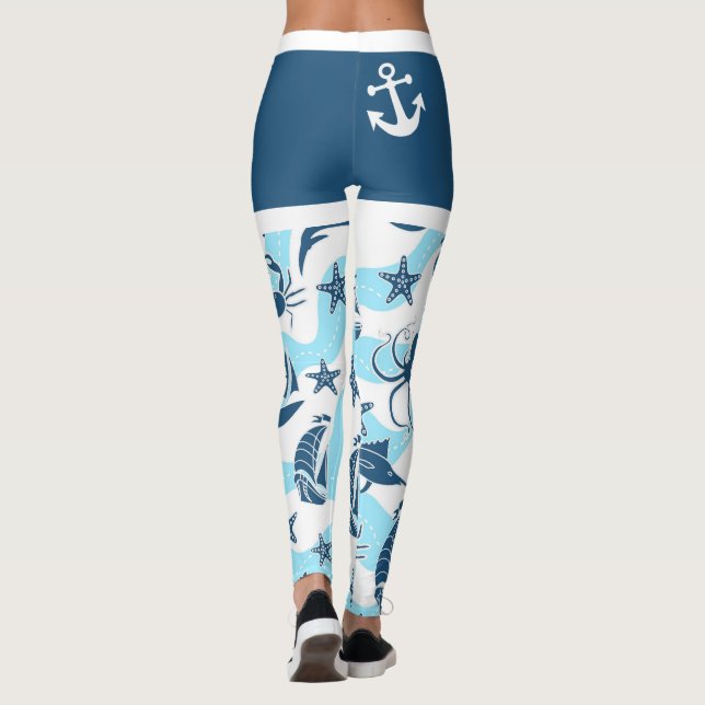 Leggings Bleu nautique Ancre Bleu marin Sea Life Beach (Dos)
