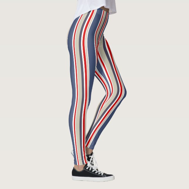 Leggings Bleu Nautique, Rouge, Blanc, Gris (Droite)