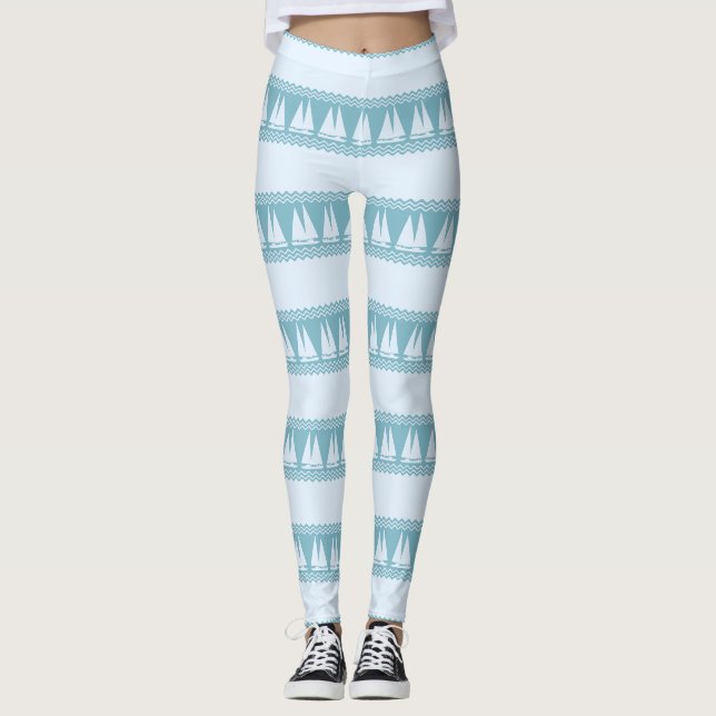 Leggings Bleu Nautique Voilier Côtière Stripes (Devant)
