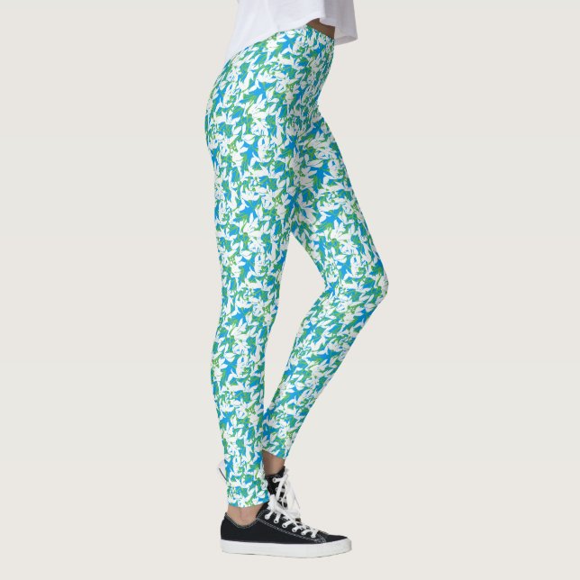 Leggings Bleu neige sur mesure sur motif floral bleu doux (Droite)