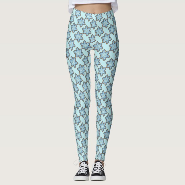 Leggings Bleu Noël Hanoukka Holiday Flocon de neige Cookies (Devant)