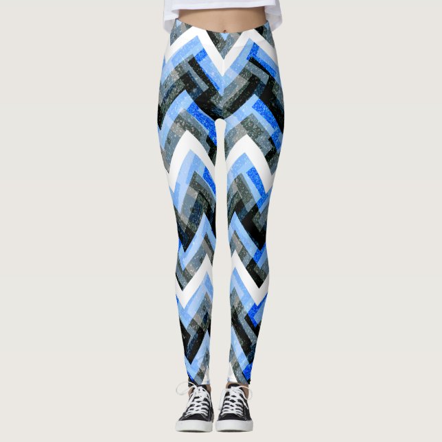 Leggings Bleu Noir Blanc Chevron Texturé (Devant)