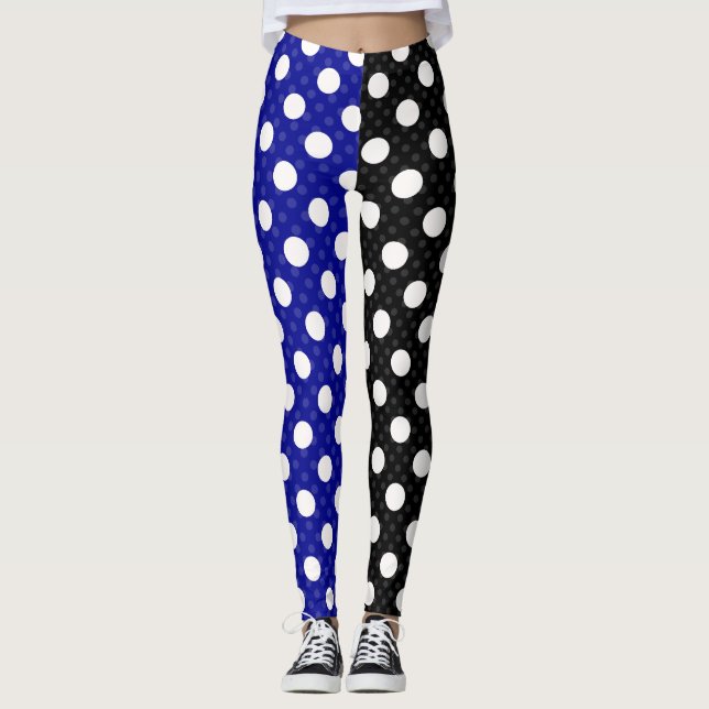 Leggings Bleu Noir Deux Tone Fractionné Pois (Devant)