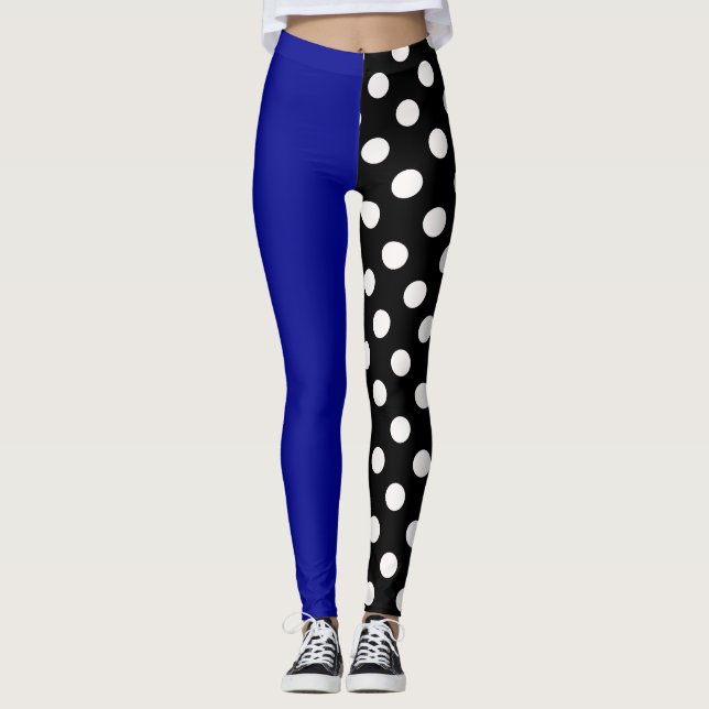 Leggings Bleu Noir Deux Tone Fractionné Pois (Devant)