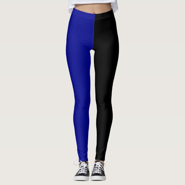 Leggings Bleu Noir Deux Tons Moitié Couleur Fractionnement (Devant)