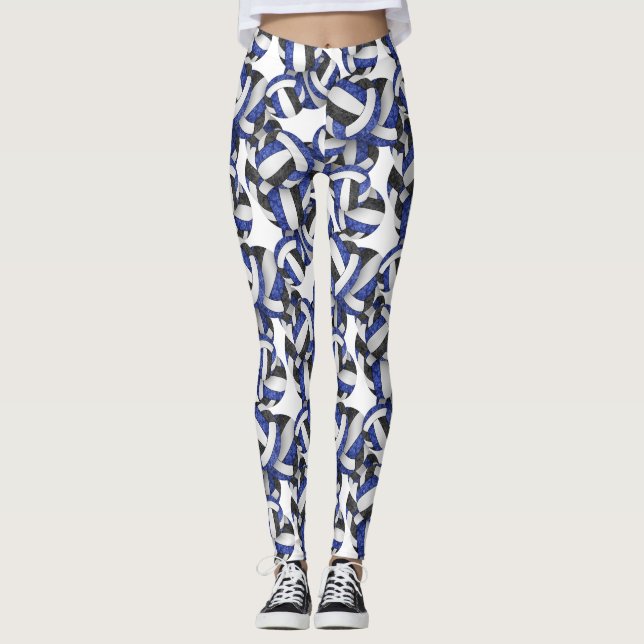 Leggings bleu noir équipe couleurs volleyballs motif (Devant)