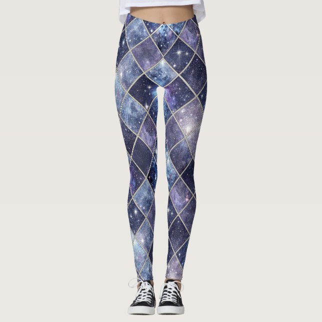 Leggings Bleu Nuit Céleste Diamant Treillis Étoile (Devant)
