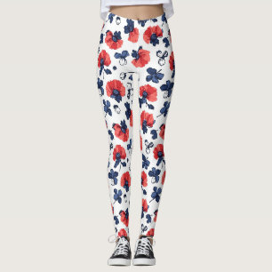 Leggings Bleu Nuit & Coquelicot Floral Vintage
