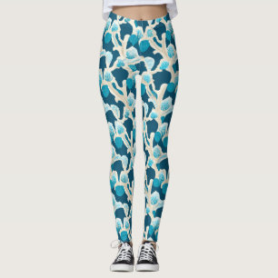 Leggings Bleu Océan Abstrait Motif côtier