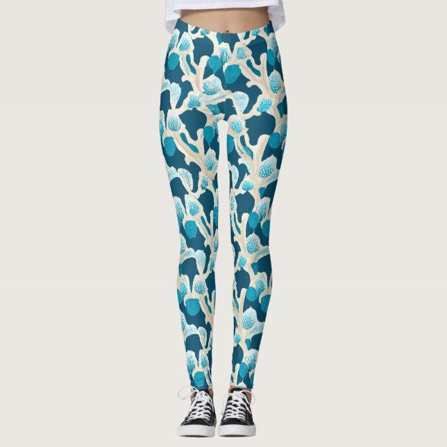 Leggings Bleu Océan Abstrait | Motif côtier (Devant)