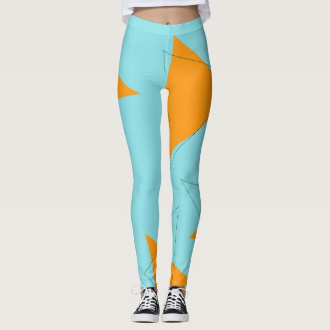 Leggings Bleu, orange, cool, tendance, moderne triangle mot (Devant)