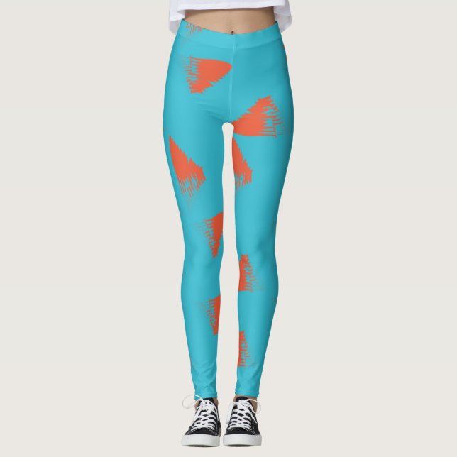 Leggings Bleu, orange, dynamique, motif géométrique tendanc (Devant)