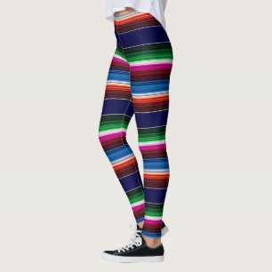Leggings Bleu, Orange, Rose Chaud, Vert, Sarape Mexicaine