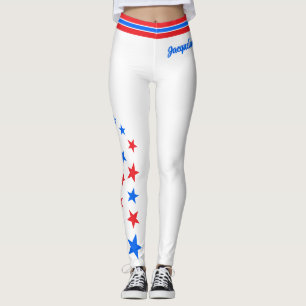 Leggings Bleu PATRIOTIQUE et étoiles rouges Votre nom sur B