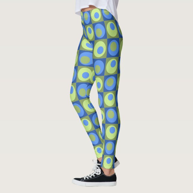 Leggings Bleu Pervenche points carrés géométriques verts (Gauche)