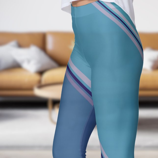Leggings Bleu profond chic sous forme d'écusson bleu épais (Chic Deep Blue under Eggshell Blue Banded Print Leggings)