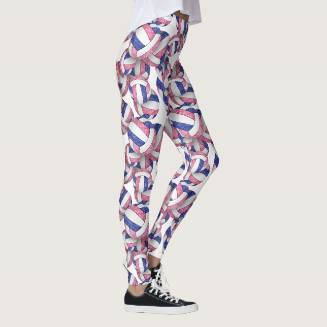 Leggings bleu rose blanc ceint volleyballs motif (Droite)