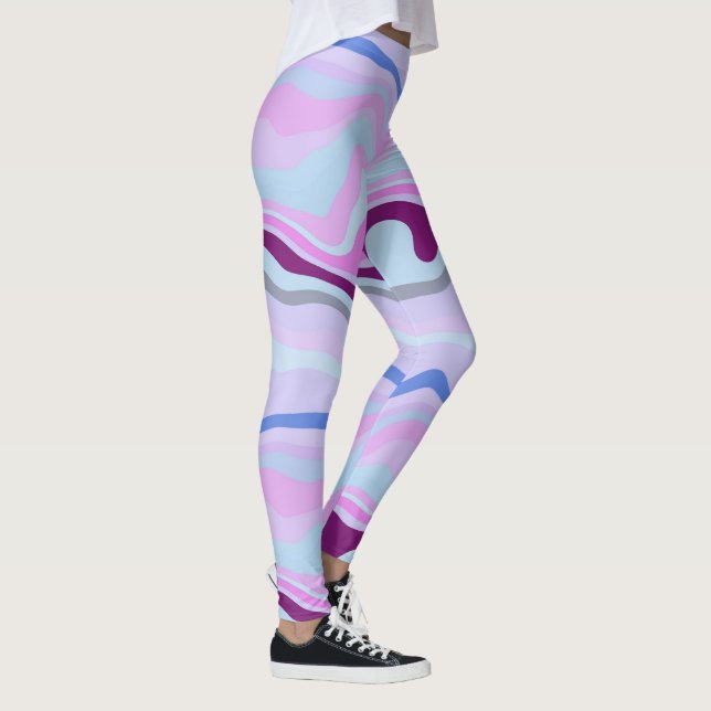 Leggings Bleu, rose et violet rayures ondulées (Droite)