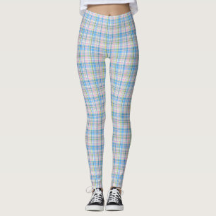 Leggings Bleu rose Jaune Whisky Preppy Plaid Madras Tartan