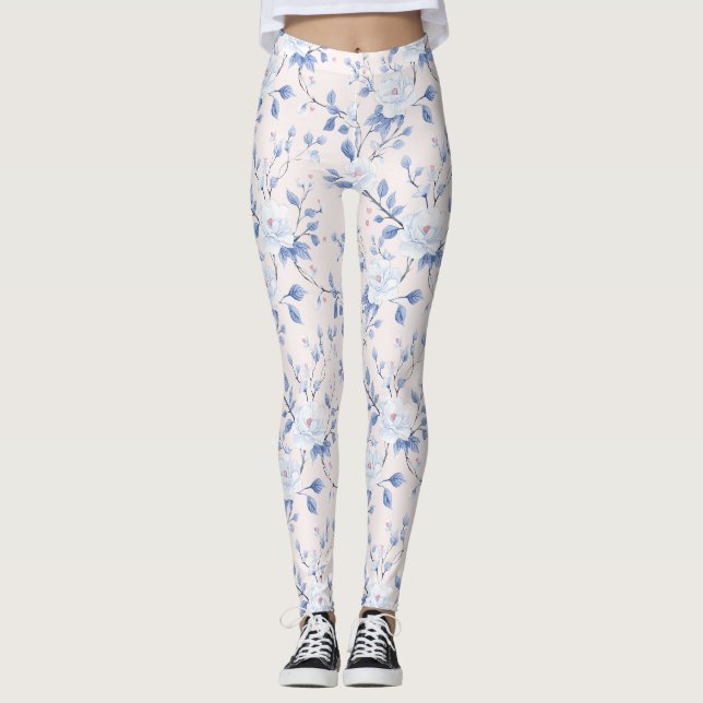 Leggings Bleu rose pâle Coeurs Floraux (Devant)