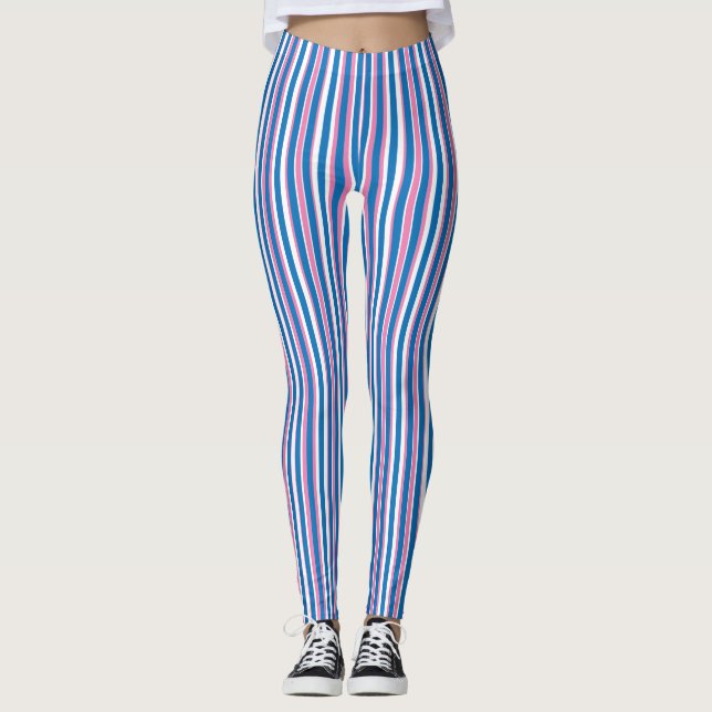 Leggings Bleu rose rayures amincissant (Devant)
