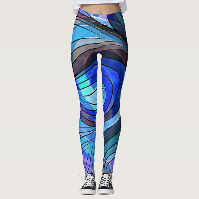 Leggings Bleu Royal et Gribouillis Aqua Avec Lignes Noires (Devant)