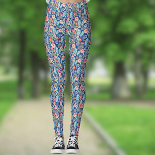Leggings Bleu Royal Turquoise Orange Floral Vintage Paisley