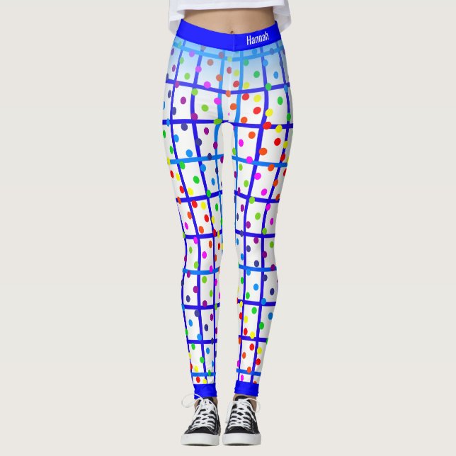 Leggings Bleu Stripes Rainbow Polkadot sur votre propre cou (Devant)