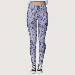 Leggings Bleu sur texture florale blanche