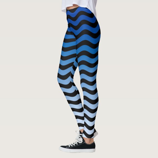 Leggings Bleu teintes Wavy Stripes Décor sur (Gauche)
