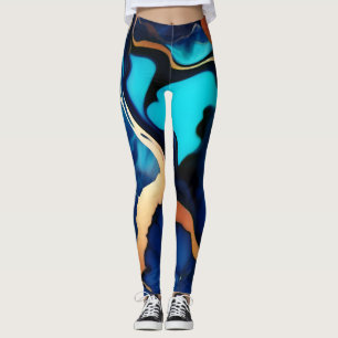 Leggings Bleu tendance en or faux marbre