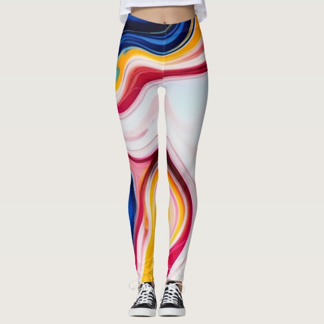 Leggings Bleu tendance rose jaune faux marbre blanc (Devant)