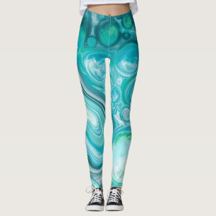 Leggings Bleu, Turquoise Mer Vagues et Bulles