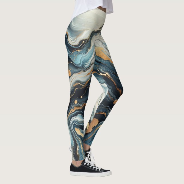 Leggings Bleu Turquoise Or Agate Moderne Glamour Élégant Ma (Droite)