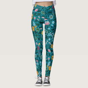 Leggings Bleu Turquoise Vert Rouge rose Jaune Motif Floral