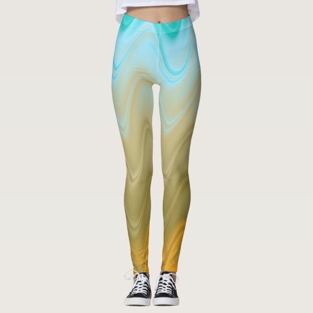 Leggings Bleu Verre Vert Orange Abstrait (Devant)