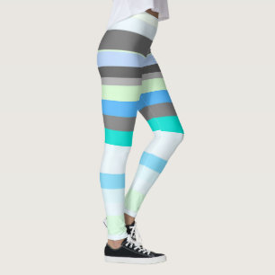 Leggings Bleu, vert et gris Abstrait rayures